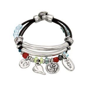 Uno de 50 Tanit Silver Plate Charm Leather Bracelet Triple Strand PUL0979MTLMCL0